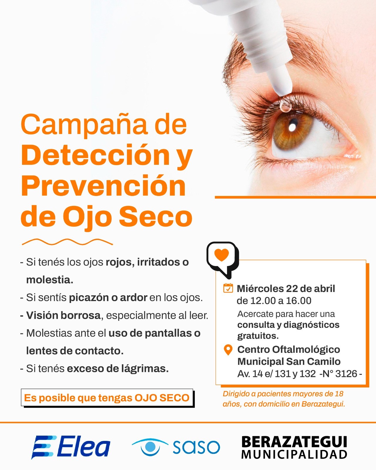 Berazategui: Campaña gratuita de detección y prevención de ojo seco